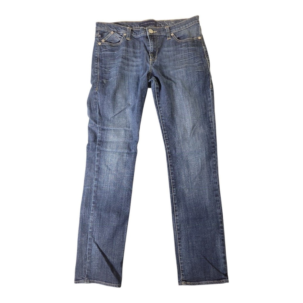 Rock & Republic Berlin Straight Leg Jeans 14 Dark Wash Embroidered Back Pockets